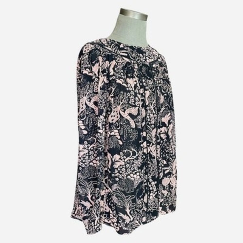 Ann Taylor Navy Blue Pink Floral Popover Blouse Size M Sheer Peasant Eyelet Top - Picture 4 of 8